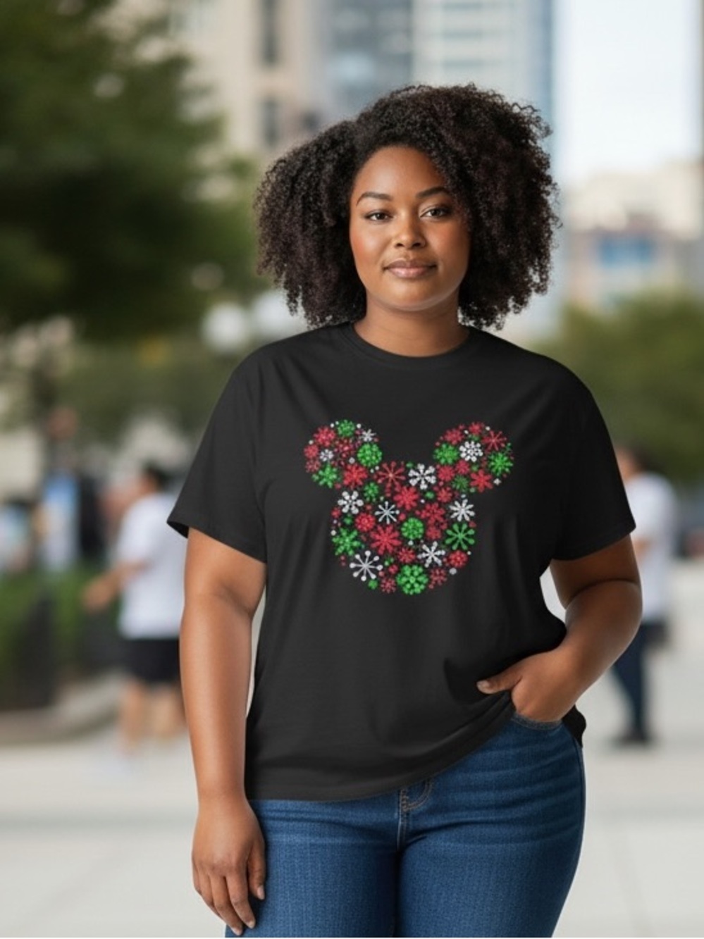 🎇🎆3for$9Disney Christmas Tee with Mickey and snowflakes Design-Port and Company